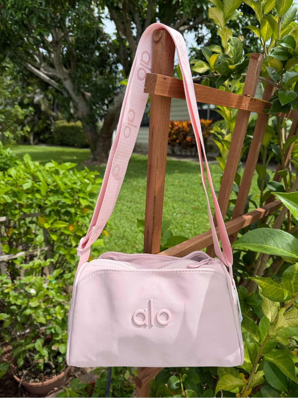 ALO Yoga Light Pink Crossbody Bag with Logo Strap